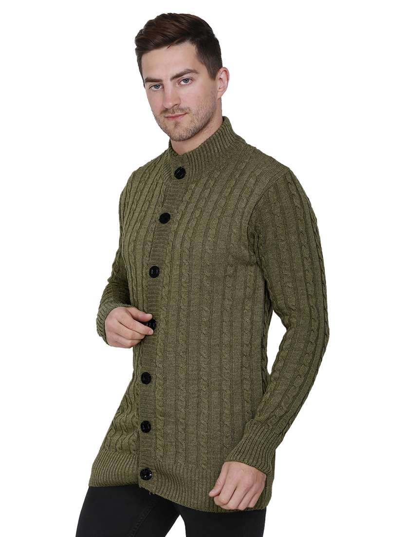 men olive self design cardigans - 21275142 - Standard Image - 1
