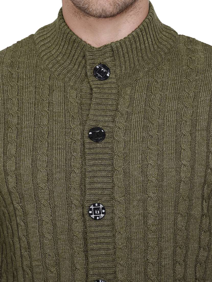 men olive self design cardigans - 21275142 - Standard Image - 4