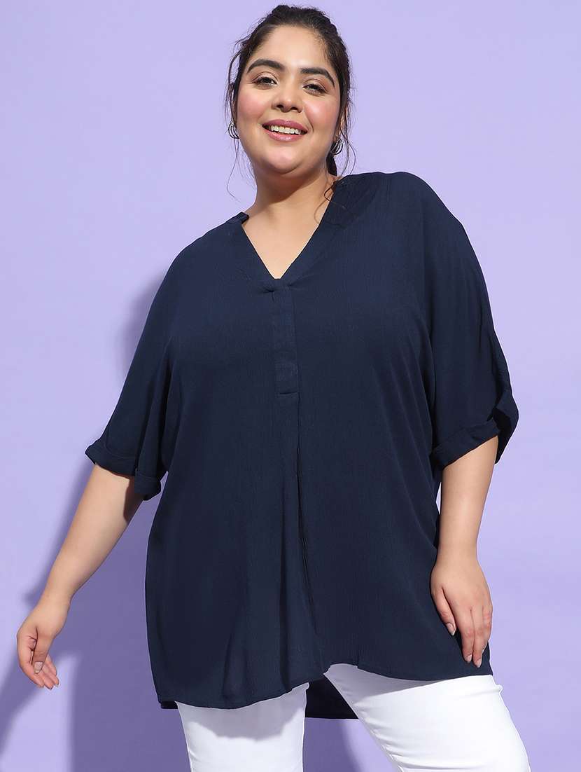 plus size women solid mandrain neck top - 21275430 - Standard Image - 1
