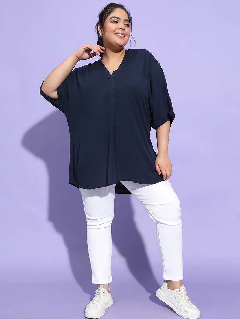 plus size women solid mandrain neck top - 21275430 - Standard Image - 4