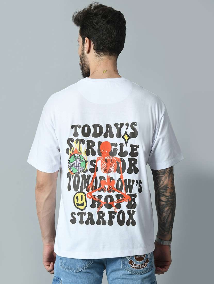 white cotton back print t-shirt