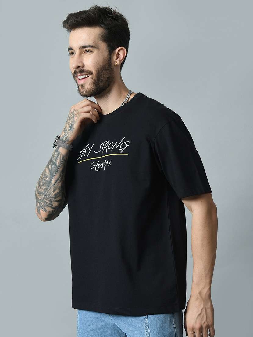 Black Cotton Back Print T-shirt - 21275446 -  Standard Image - 1