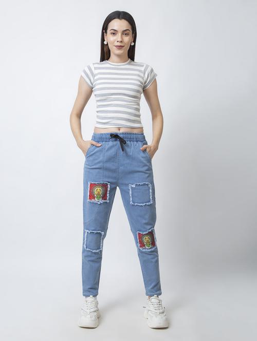 women patched mid rise jean - 21275584 - Standard Image - 0