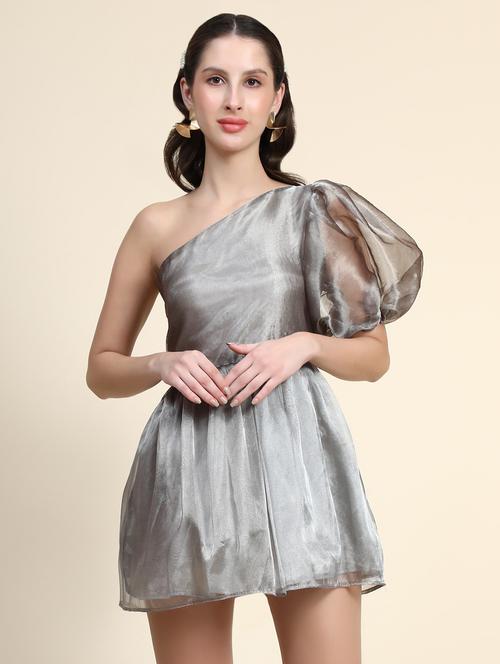 silver cotton blend fit & flare dress - 21275632 - Standard Image - 0