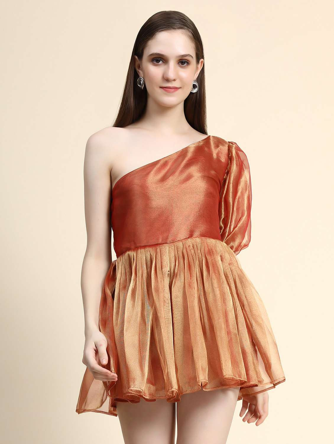 orange cotton blend fit & flare dress