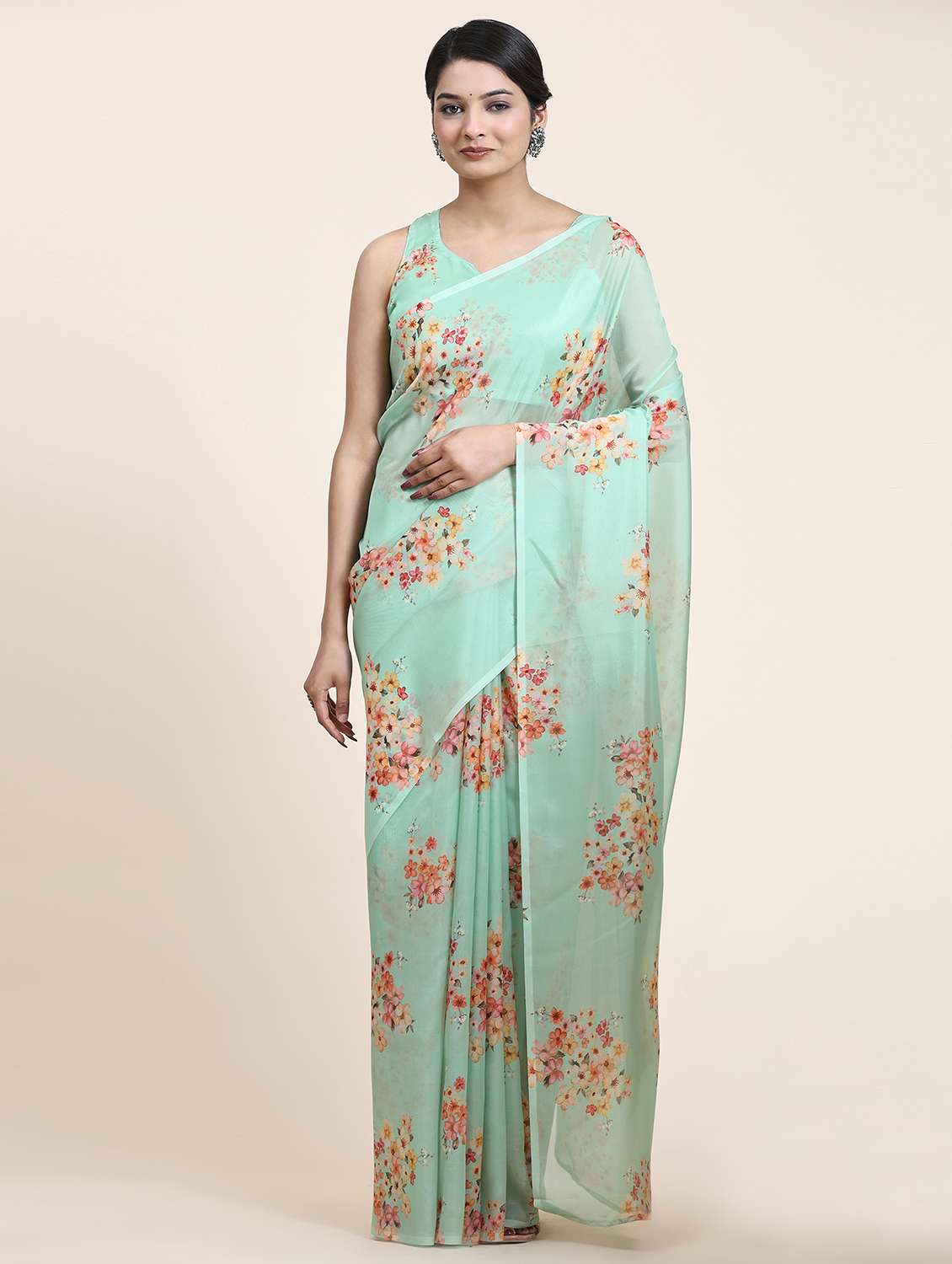 women floral printed saree with blouse