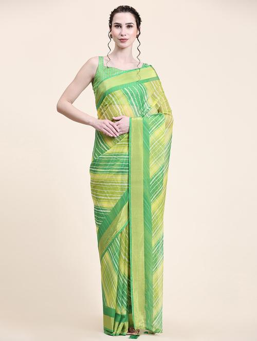 women green stripes printed saree with blouse - 21275795 - Standard Image - 0