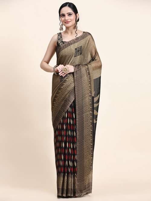black chiffon ready to wear saree with blouse - 21275805 - Standard Image - 0