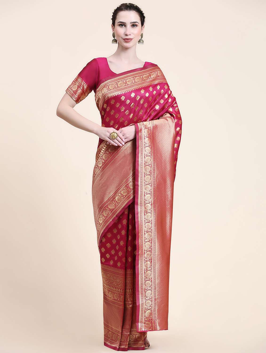 pink silk blend banarasi saree with blouse