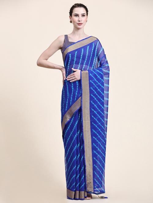 blue chiffon leheriya saree with blouse - 21275812 -  Standard Image - 0