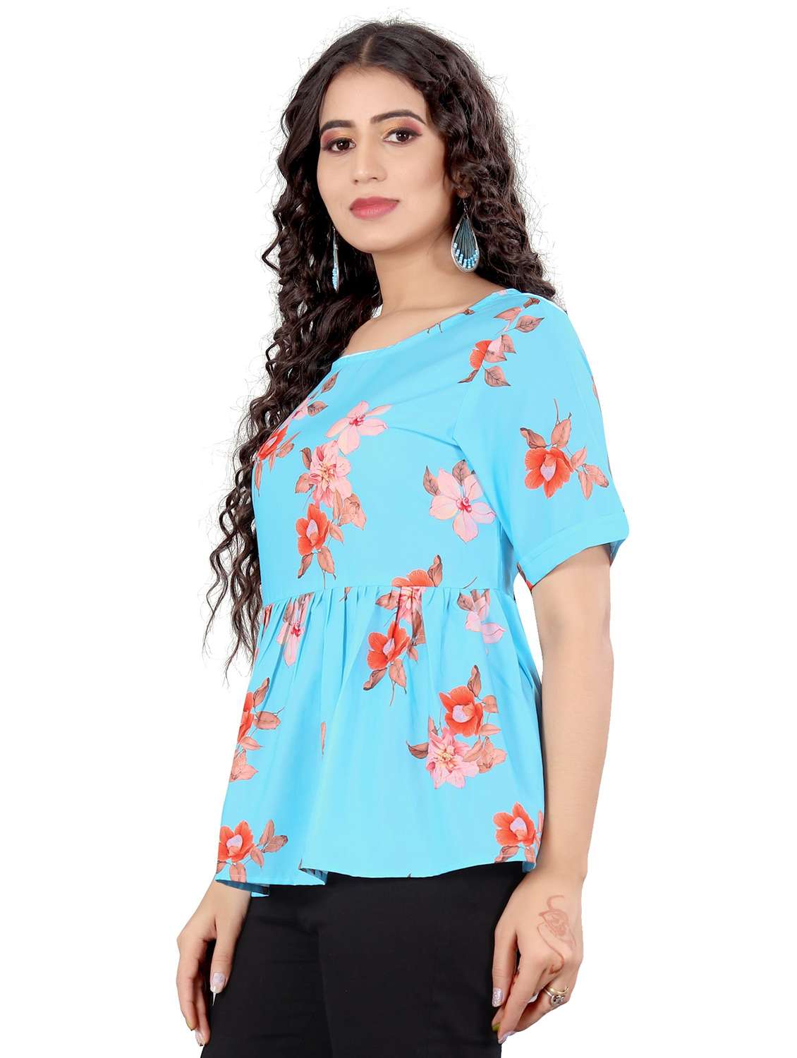 blue cotton blend regular top - 21275933 - Standard Image - 1