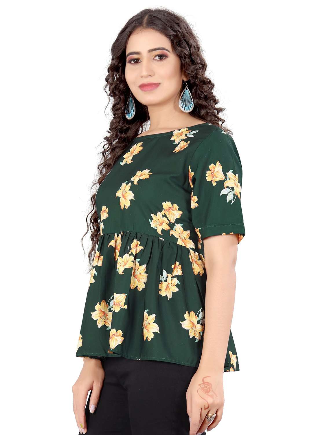 green cotton blend regular top - 21275934 - Standard Image - 1