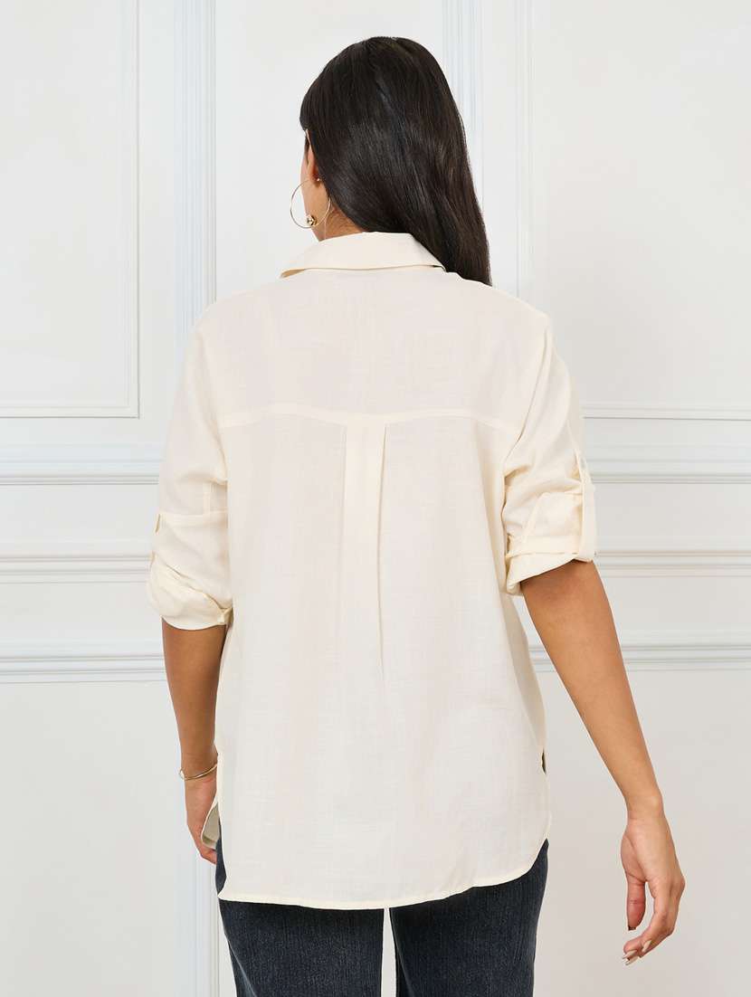 women off white embroidered oversized shirt - 21275985 -  Standard Image - 1
