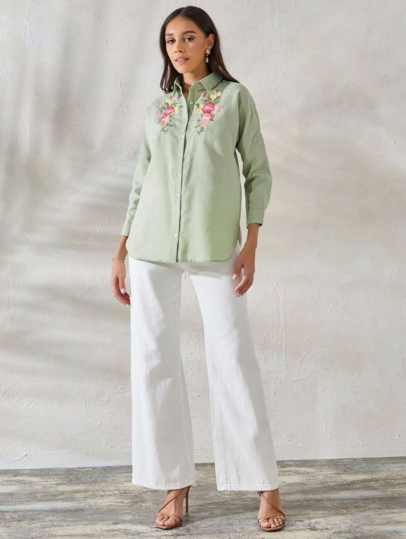 women green spread collar oversized shirt - 21275987 - Standard Image - 4