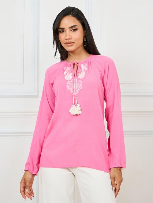 women pink embroidered regular top - 21275990 -  Standard Image - 0