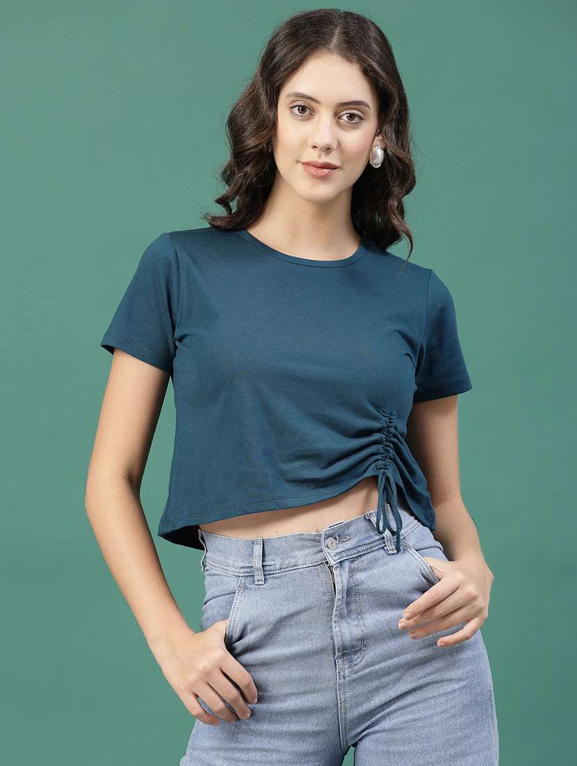 teal blue cotton jersey crop top
