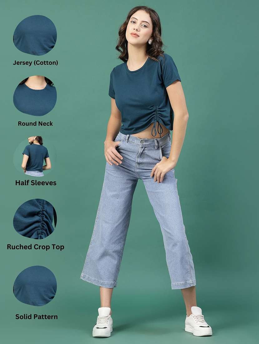 teal blue cotton jersey crop top - 21276105 - Standard Image - 4