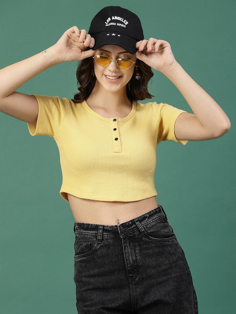 yellow cotton crop top - 21276107 - Standard Image - 1