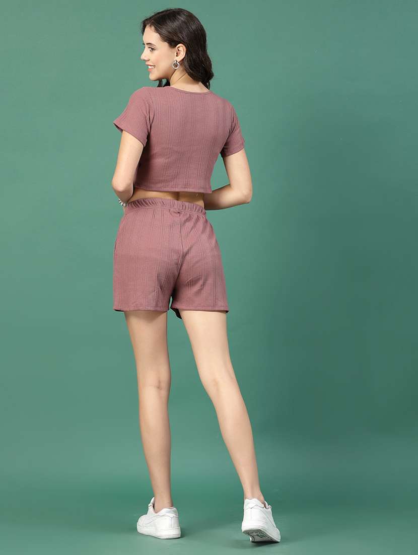 mauve cotton top and shorts co-ord set - 21276118 -  Standard Image - 1