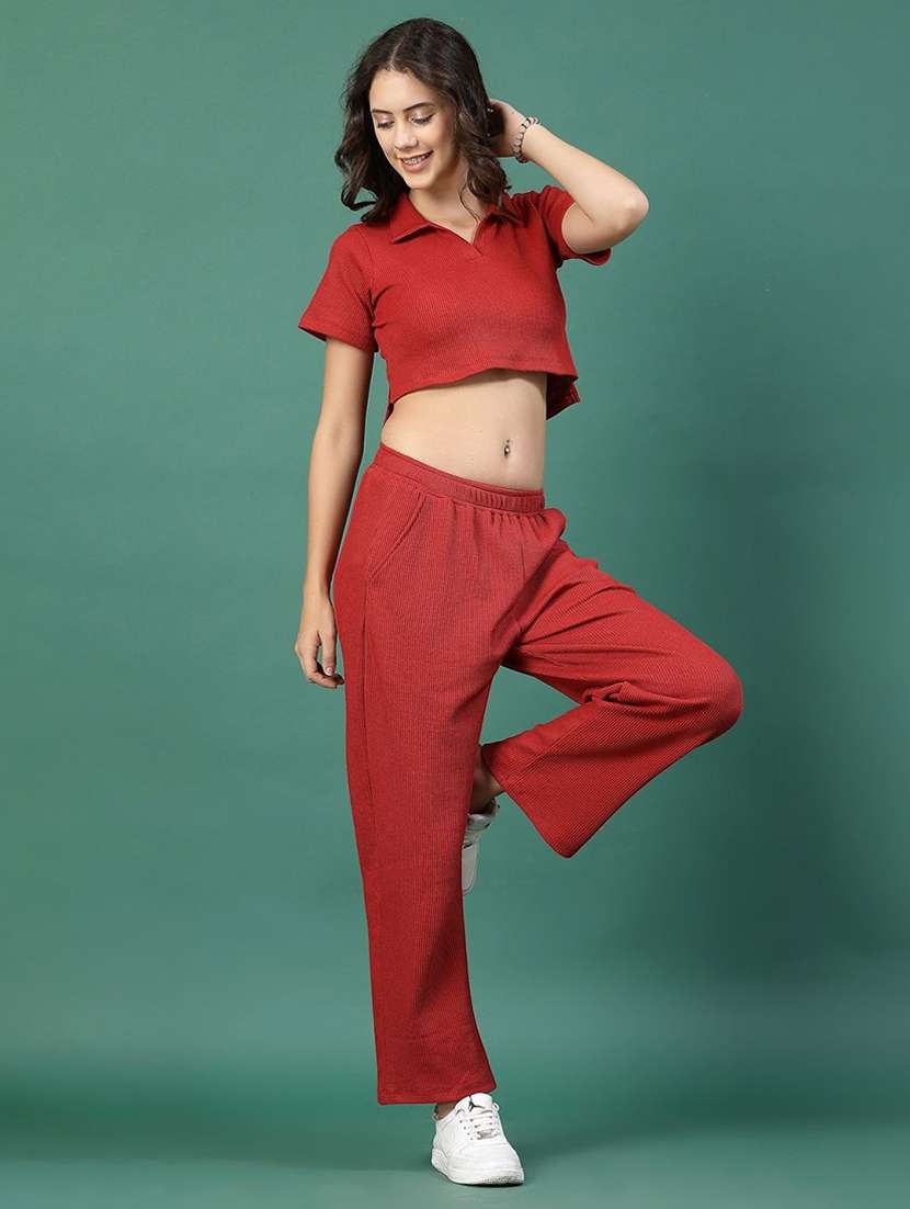 red cotton top & trouser co-ord set