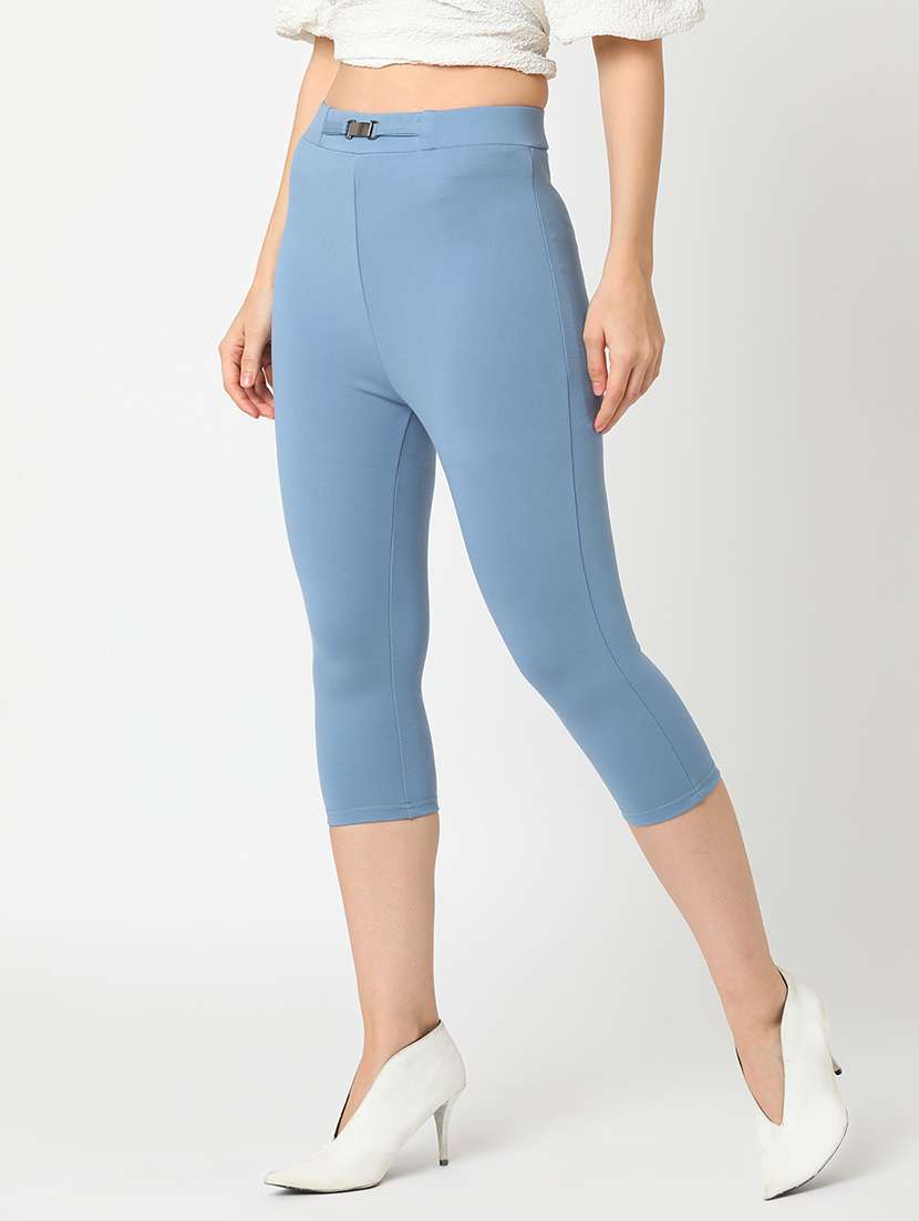 globus women blue stretchable high rise skinny fit capri