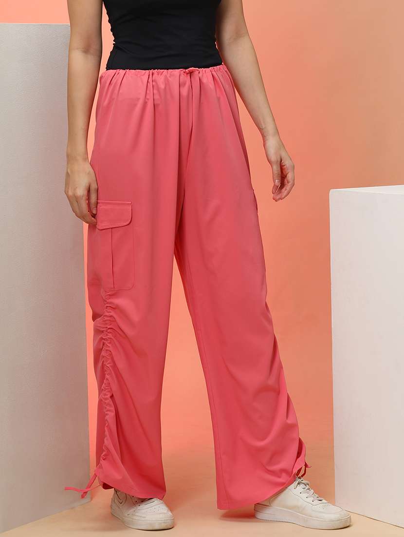globus women rose pink loose fit side ruching high rise cargo jogger with drawstring  - 21276133 -  Standard Image - 1