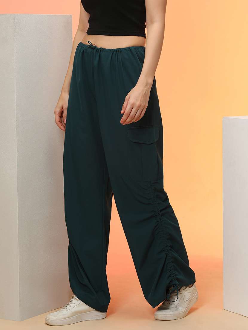 globus women forest green loose fit side ruching high rise cargo jogger with drawstring  - 21276134 -  Standard Image - 1