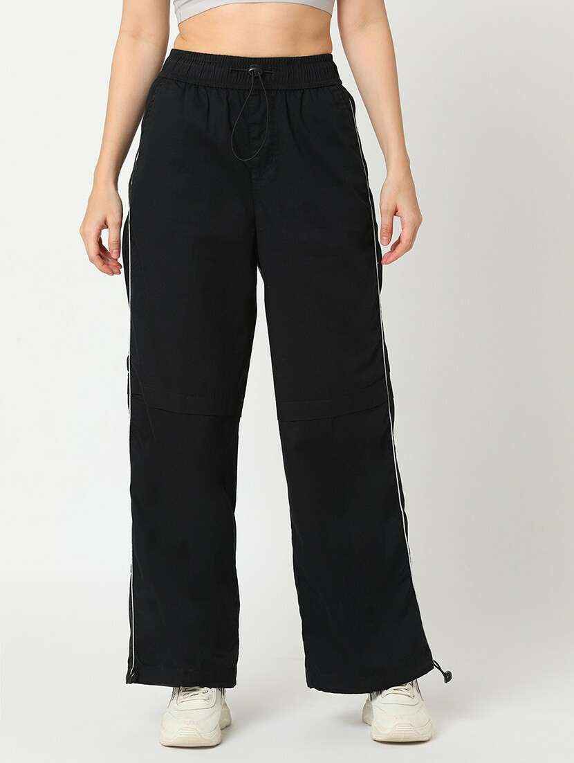 globus women black washed cargo with contrast piping and adjustable toggle - 21276136 - Standard Image - 1