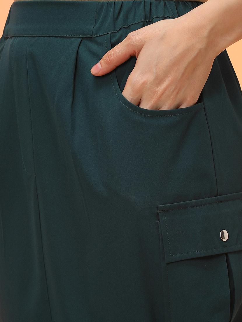 globus women forest green stretchable utility inspired mini cargo skirt with toggle hem - 21276144 - Standard Image - 4