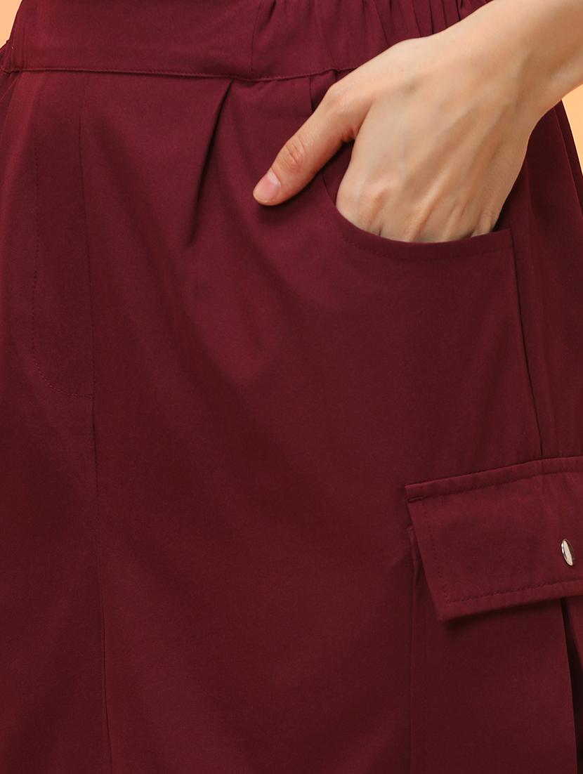 globus women maroon stretchable utility inspired mini cargo skirt with toggle hem - 21276145 - Standard Image - 4