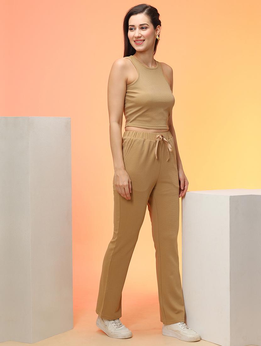 globus women brown racer back crop top & trouser co-ord set - 21276154 -  Standard Image - 1