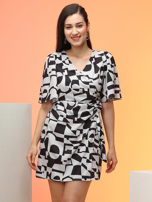 globus women white geometric print ruched mini wrap dress - 21276160 -  Standard Image - 0