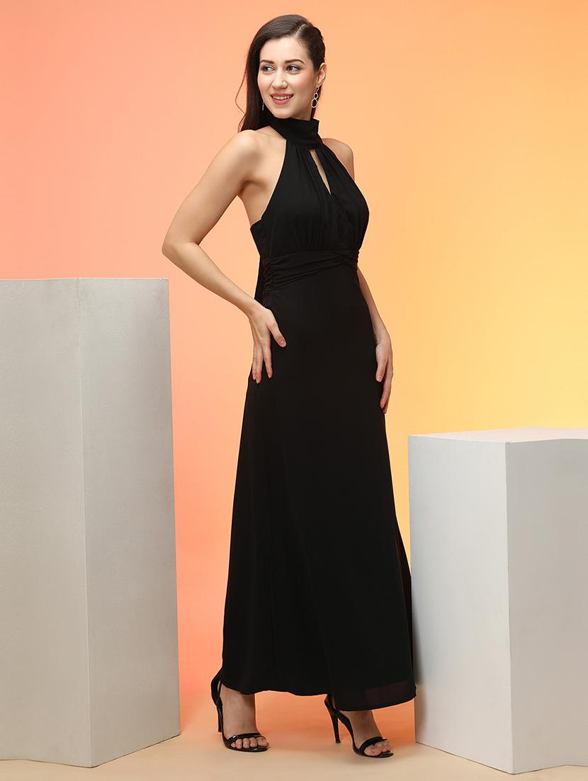 globus women black halter neck tie-up back fit & flare maxi dress - 21276175 - Standard Image - 1