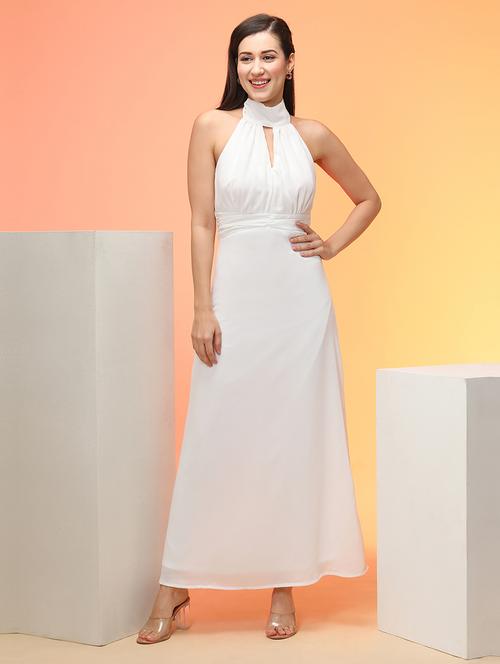 globus women white halter neck tie-up back fit & flare maxi dress - 21276177 - Standard Image - 0