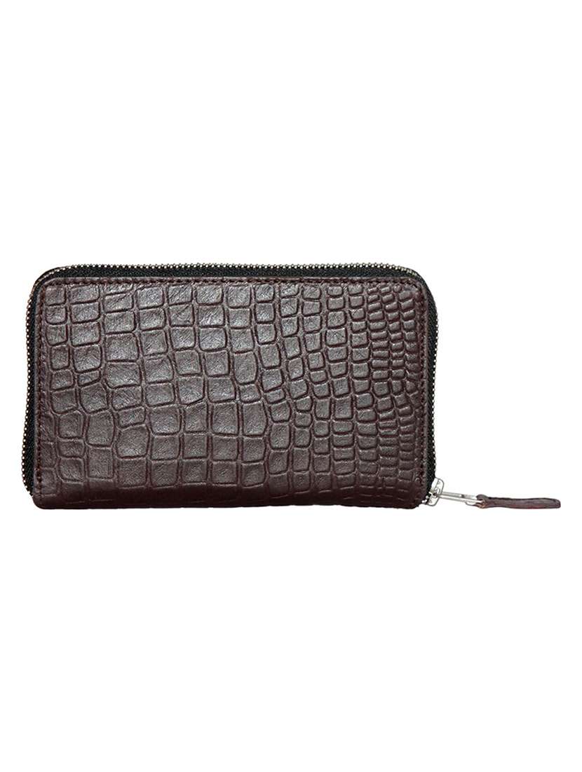 brown leather croco embossed zipper wallet - 21276374 -  Standard Image - 1
