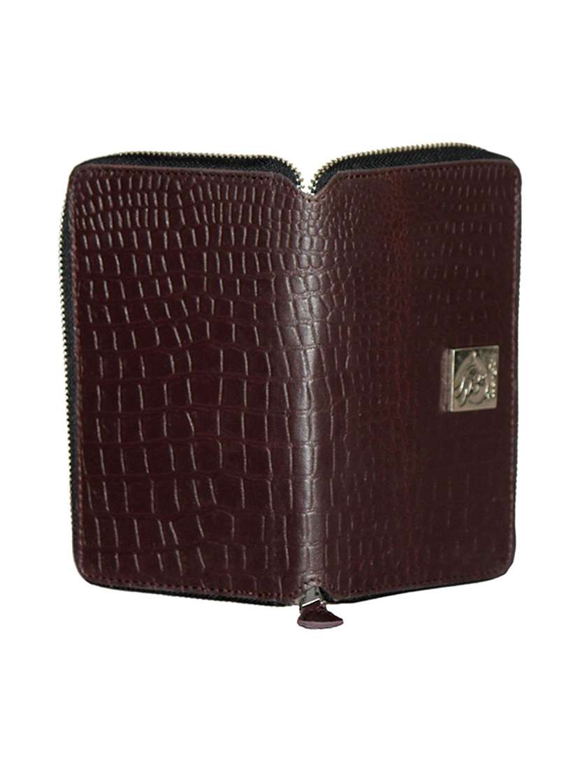brown leather croco embossed zipper wallet - 21276374 -  Standard Image - 4