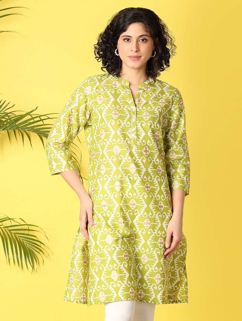 green printed straight kurta