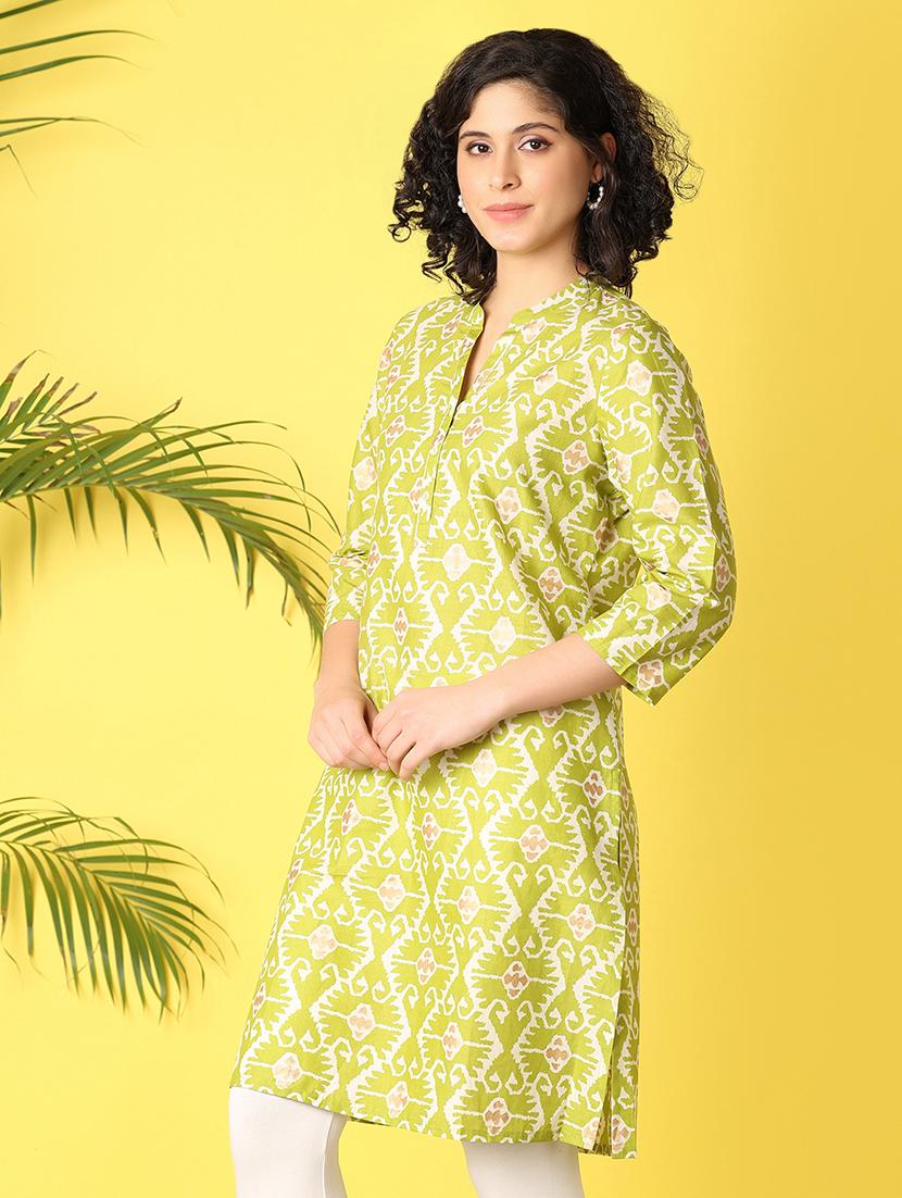green printed straight kurta - 21276468 -  Standard Image - 1