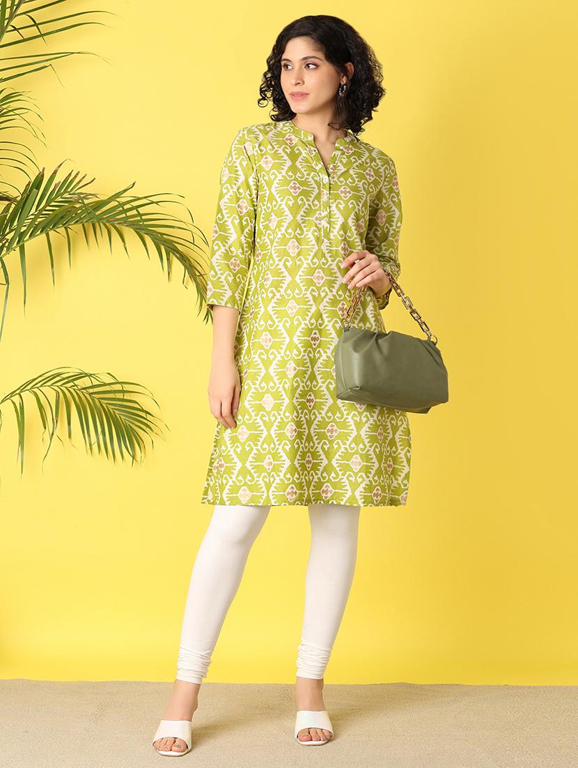 green printed straight kurta - 21276468 - Standard Image - 4
