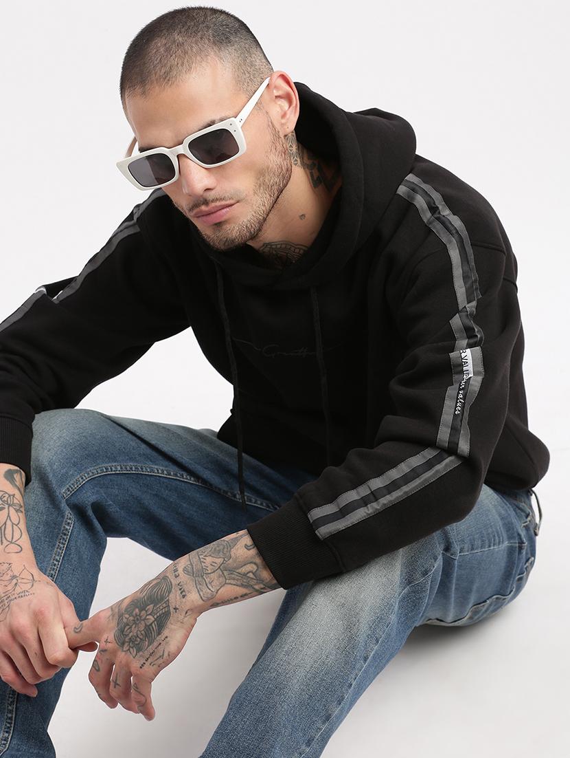 men's black solid hooded pullover - 21276855 - Standard Image - 1