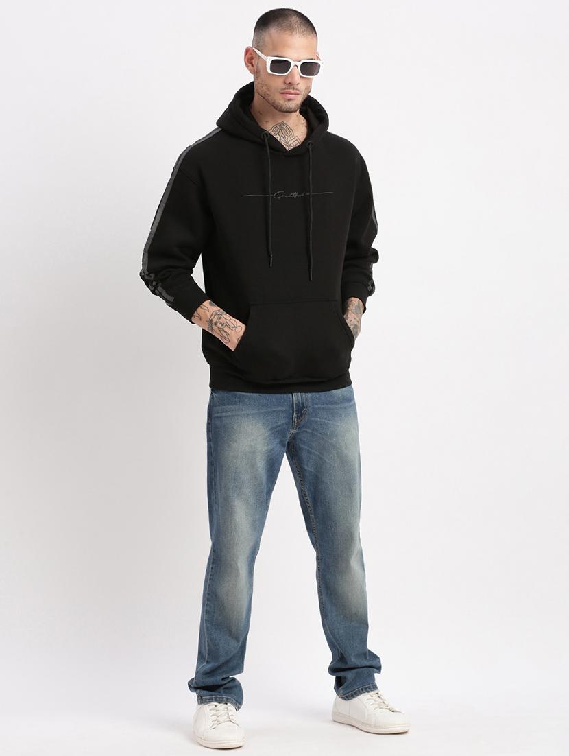 men's black solid hooded pullover - 21276855 - Standard Image - 4