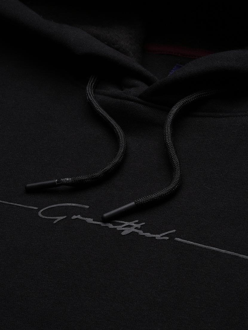 men's black solid hooded pullover - 21276855 - Standard Image - 6