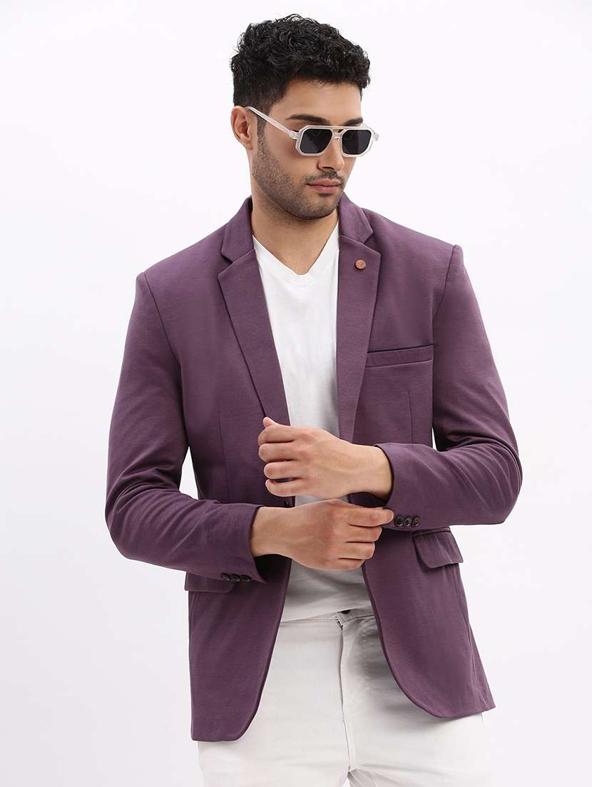 men's solid notched lapel single breasted blazer - 21276904 -  Standard Image - 1