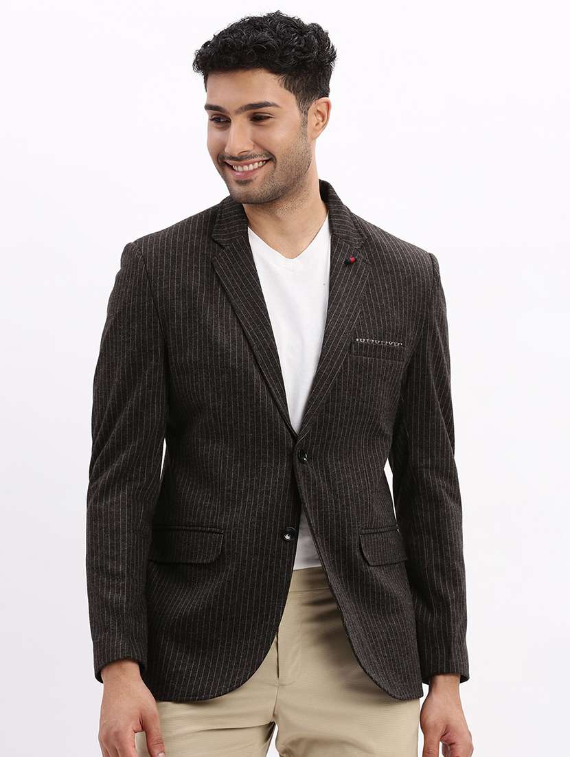 men's striped notched lapel single breasted blazer