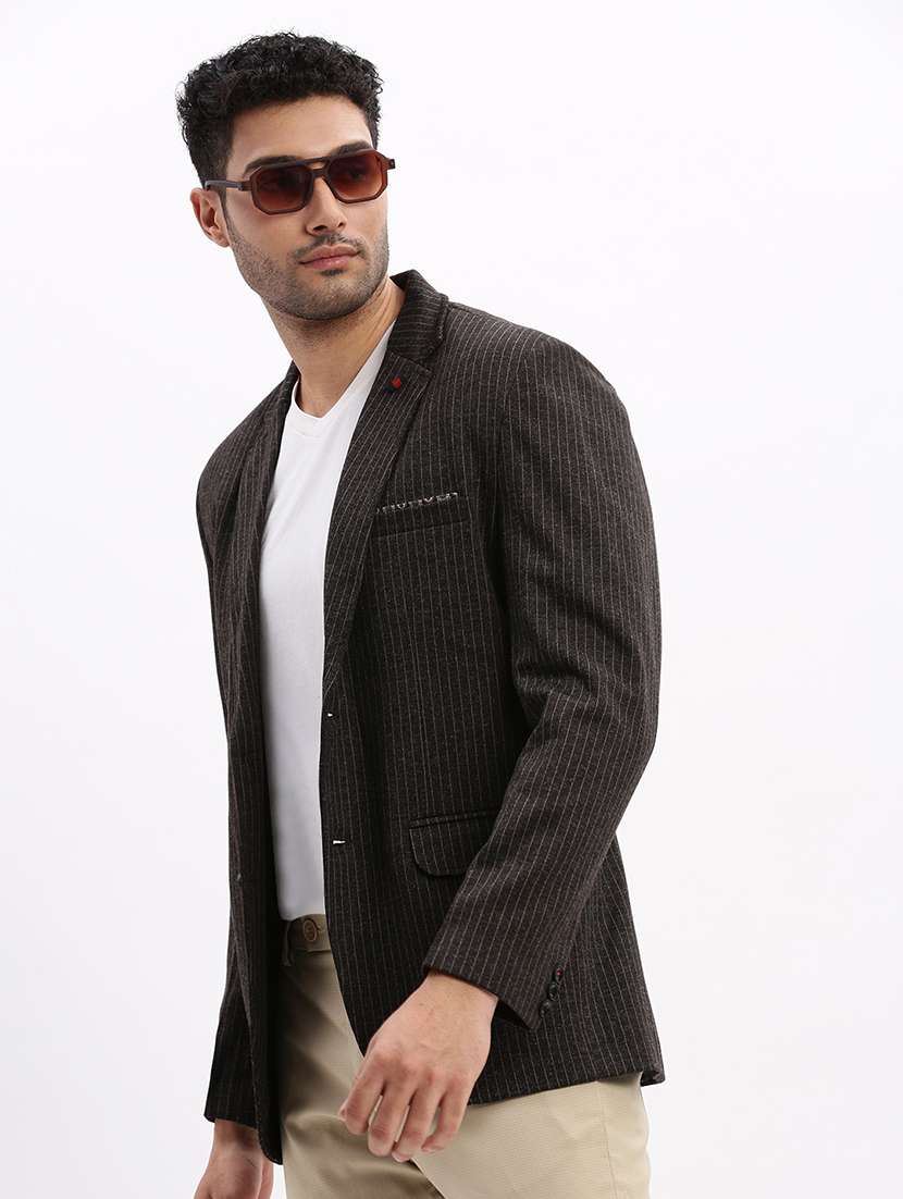 men's striped notched lapel single breasted blazer - 21276908 -  Standard Image - 1
