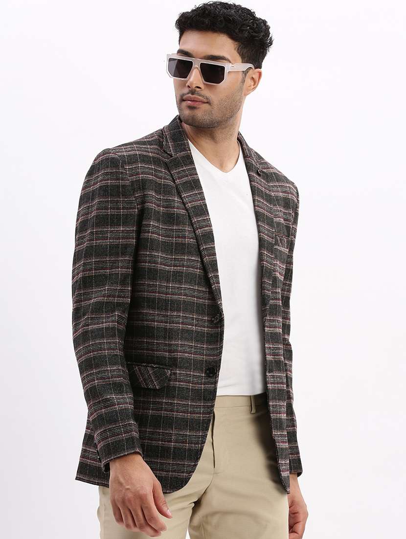men's checked notched lapel grey single breasted blazer - 21276914 -  Standard Image - 1