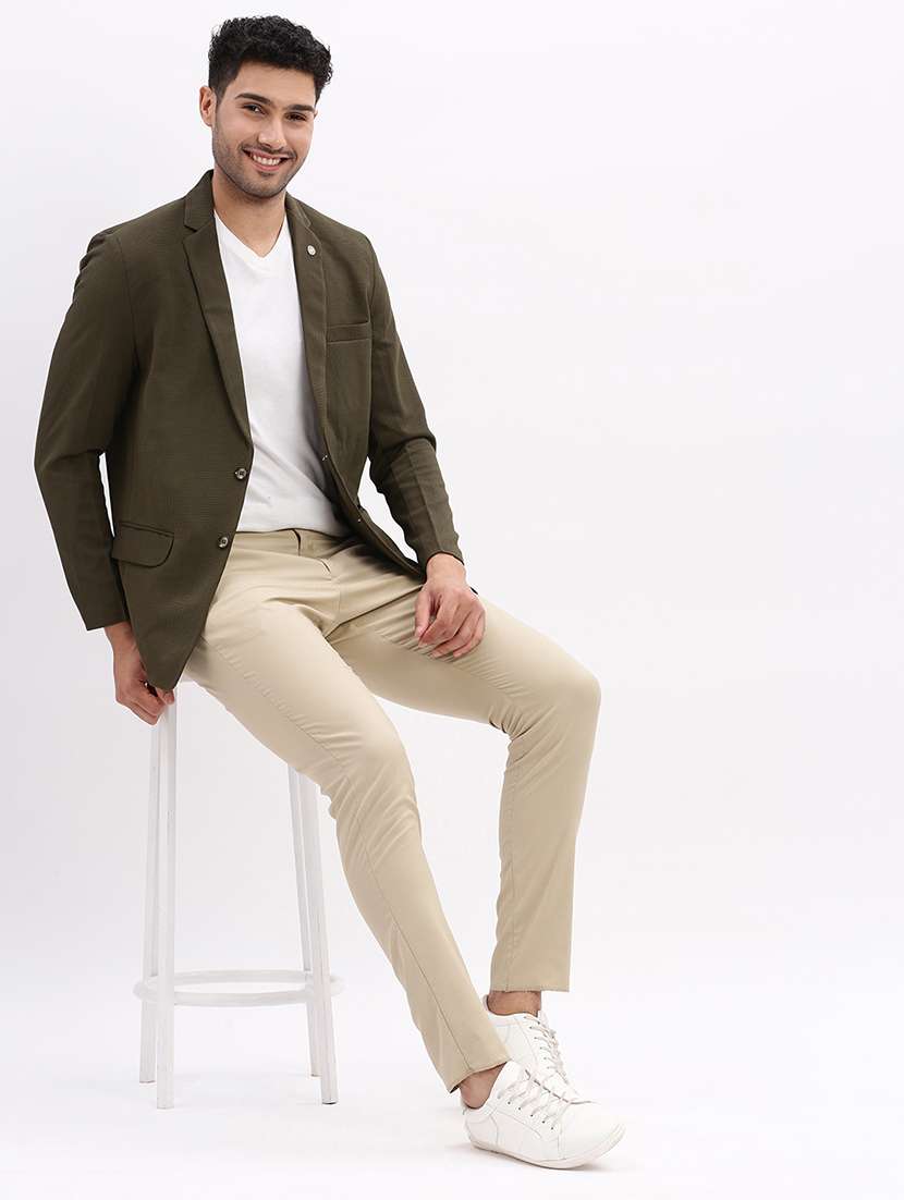 men's solid notched lapel olive single breasted blazer - 21276917 -  Standard Image - 4