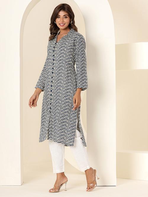 blue chevron printed straight kurta - 21277021 - Standard Image - 0