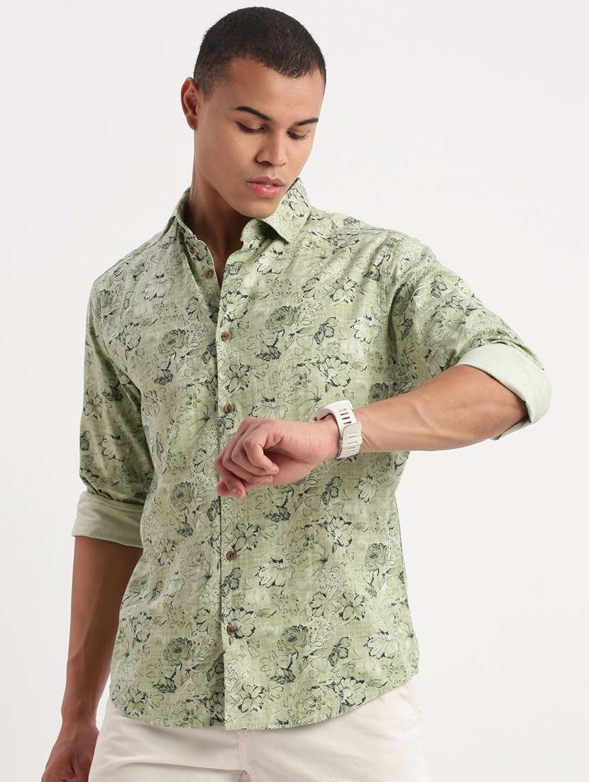 Men Neo Mint Regular Fit Floral Printed Casual Shirt