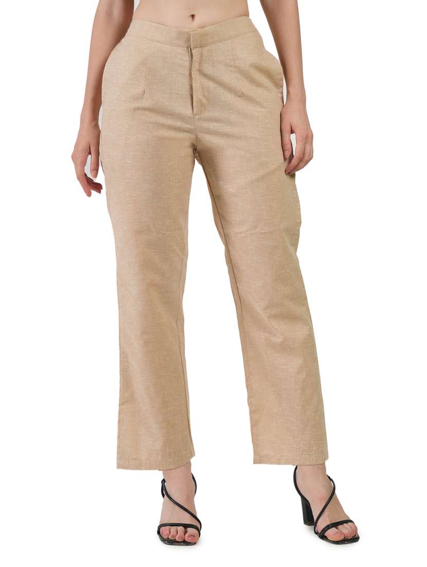 women solid mid rise tailored pants 